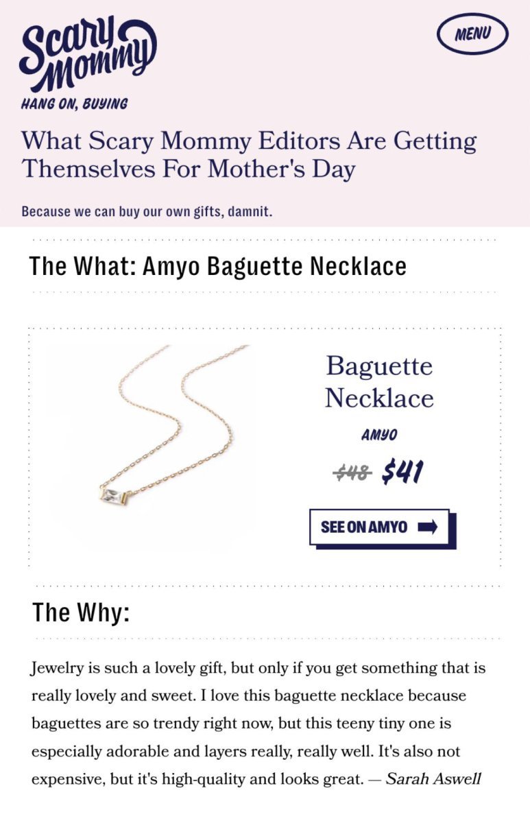 ScaryMommy Mother's Day Gift Baguette Necklace