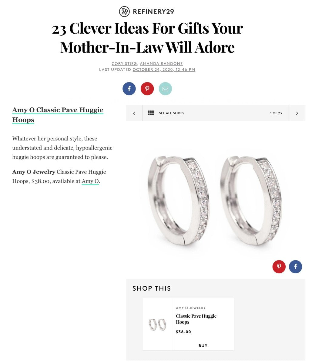 Classic Pave Huggie Hoop Earrings featured on Refinery29 Clever Gifts for Mother in Law