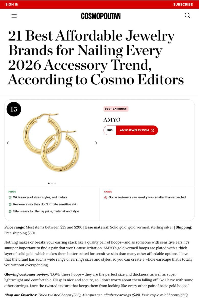 Cosmopolitan Best Affordable Jewelry Brands Hoop Earrings