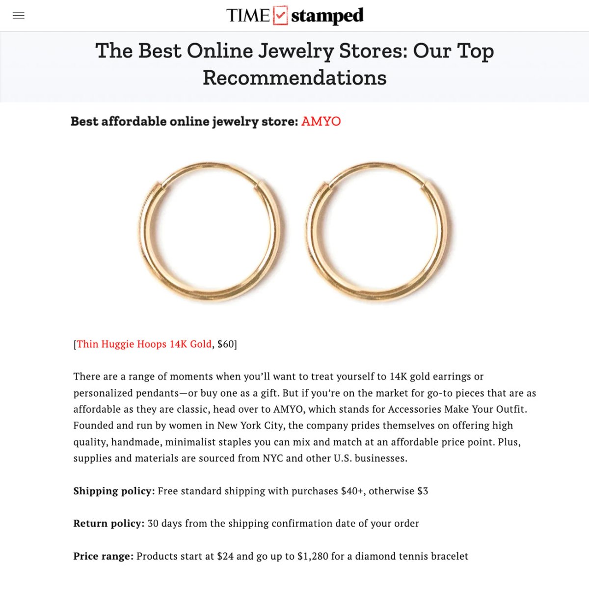 TIME Best Affordable Online Jewelry 14K Gold Huggies