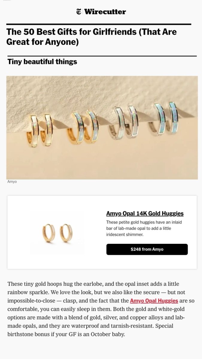 NY Times Wirecutter 40 Best Gifts for Girlfriends Opal Huggie Earrings