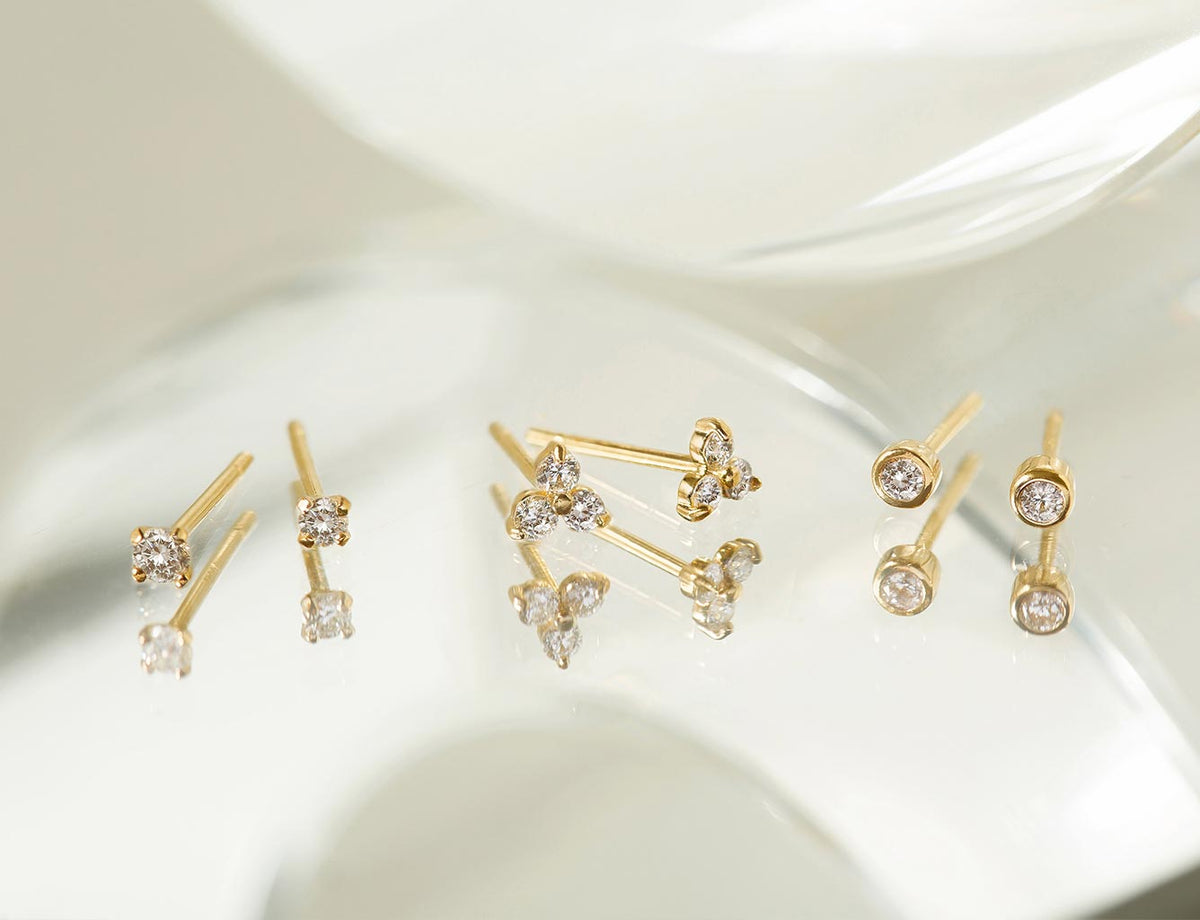 14K Gold Earrings, Real Tiny Diamond Stud Earrings – AMYO Jewelry