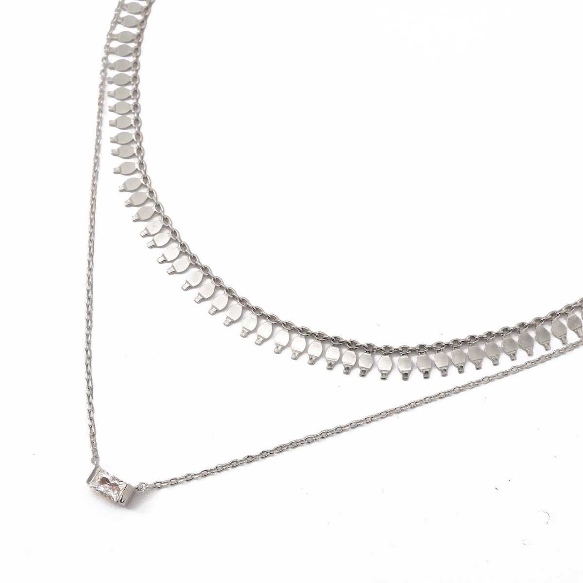 Silver Layered Necklaces, Cleo Baguette Layered Duo