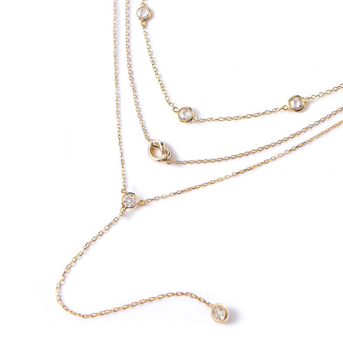 Love Knot Necklace, Layering Necklaces, Crystal Knot Lariat 