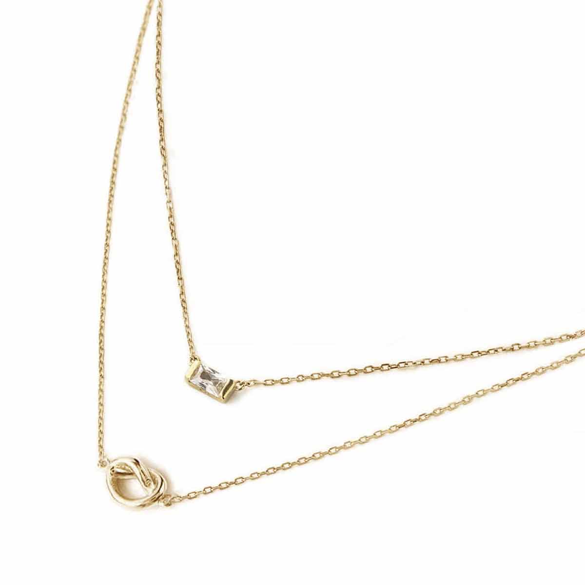 Baguette Gemstone Loveknot Layered Duo White Zirconia