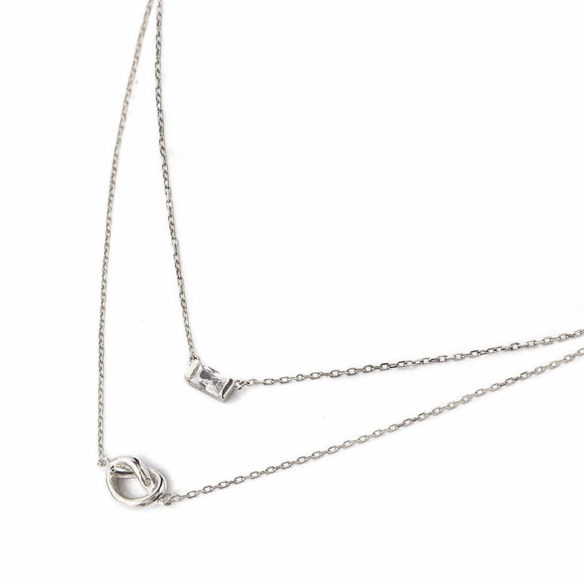 Baguette Gemstone Loveknot Layered Duo White Zirconia