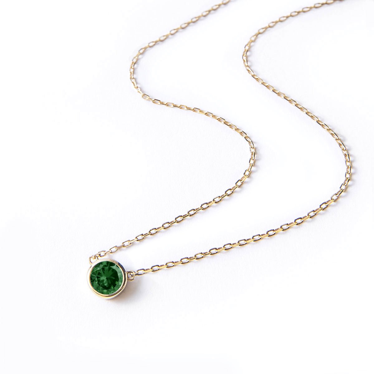 Emerald Necklace, Solitaire Necklace Emerald Gold Vermeil / for Layering 15-17in (38-43cm), image size:1200x1200
