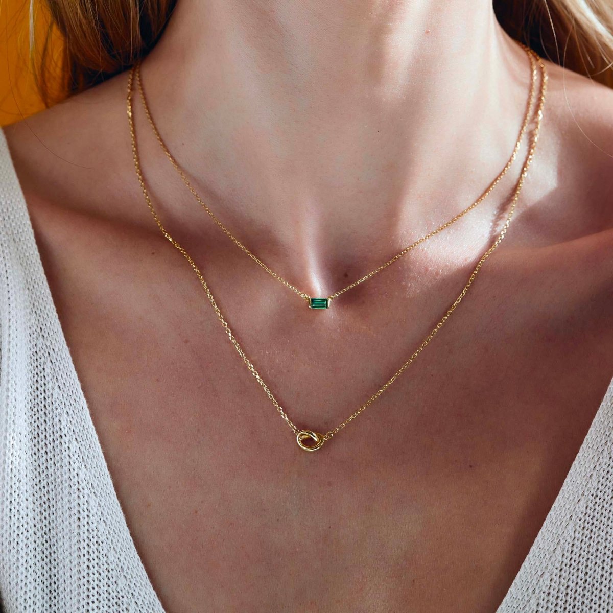 Baguette Gemstone Loveknot Layered Duo Emerald