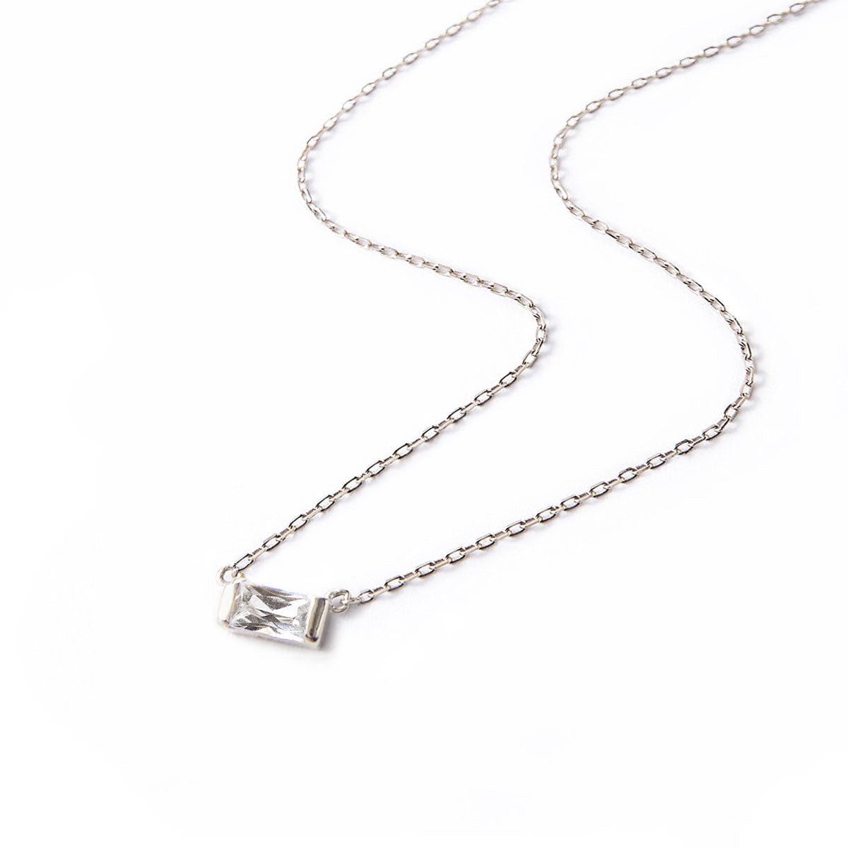Silver Necklace, Baguette Necklace