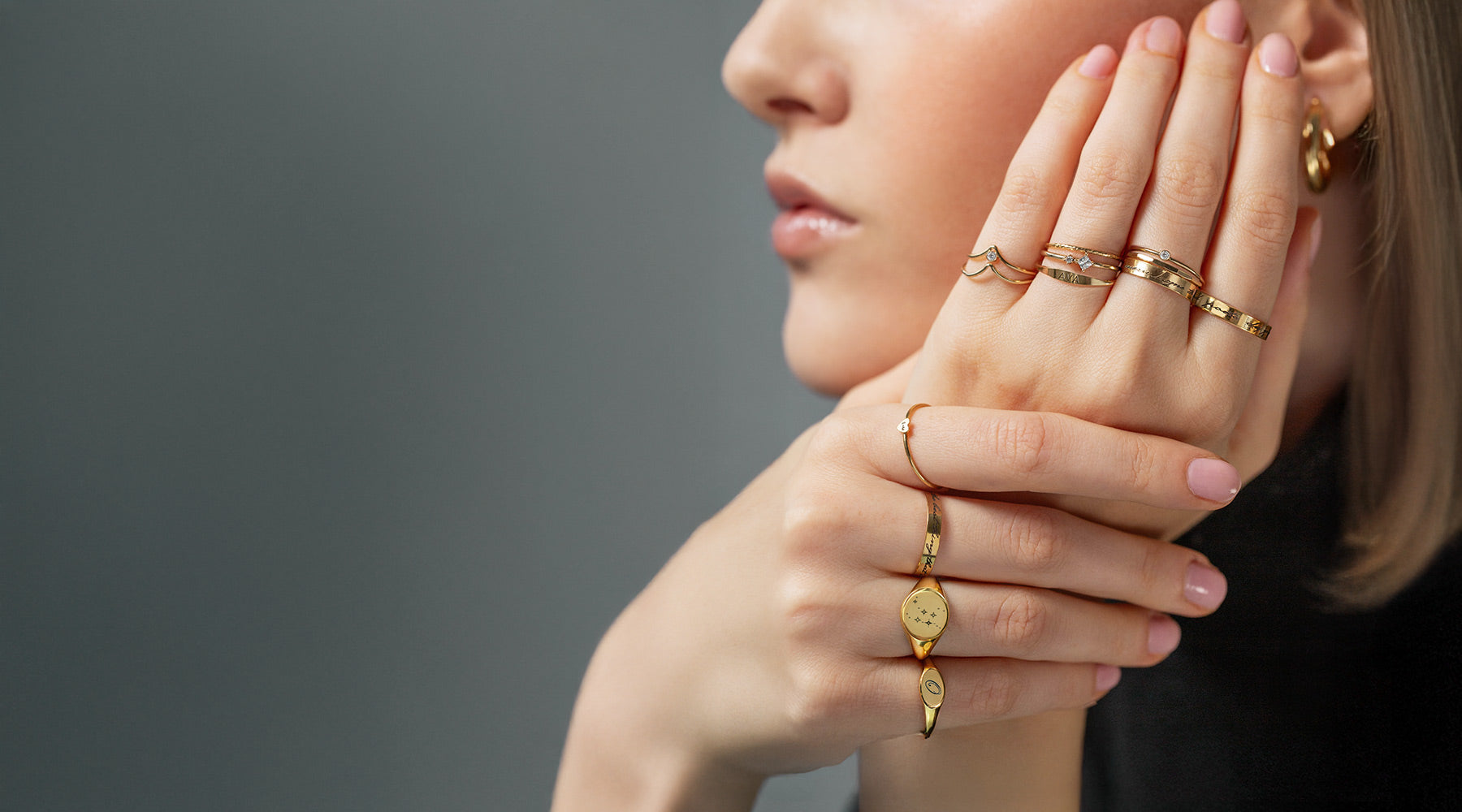 Shop AMYO engraved gold rings featuring dainty stacking designs, custom engravings, and minimalist details, perfect for layering and everyday jewelry wear. They also make the perfect gift.