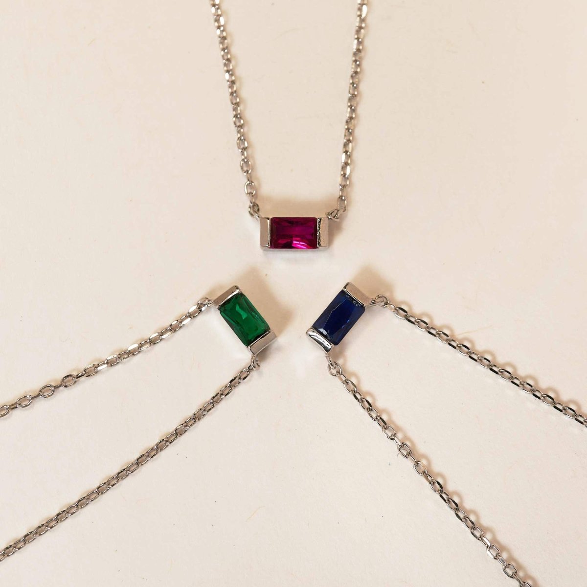 Baguette Gemstone Necklace Emerald