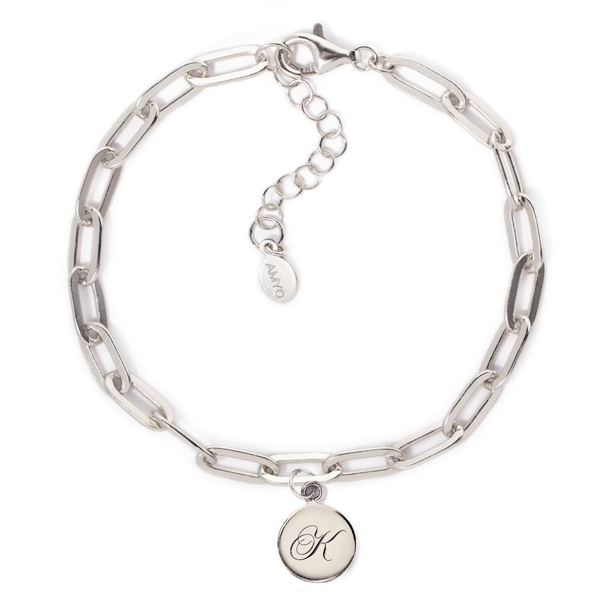 Engraved Bracelet Charm Bracelet, Thick Link Initial Bracelet AMYO