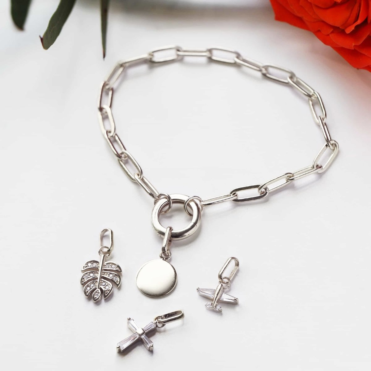 Thick Link Chain Charm Bracelet