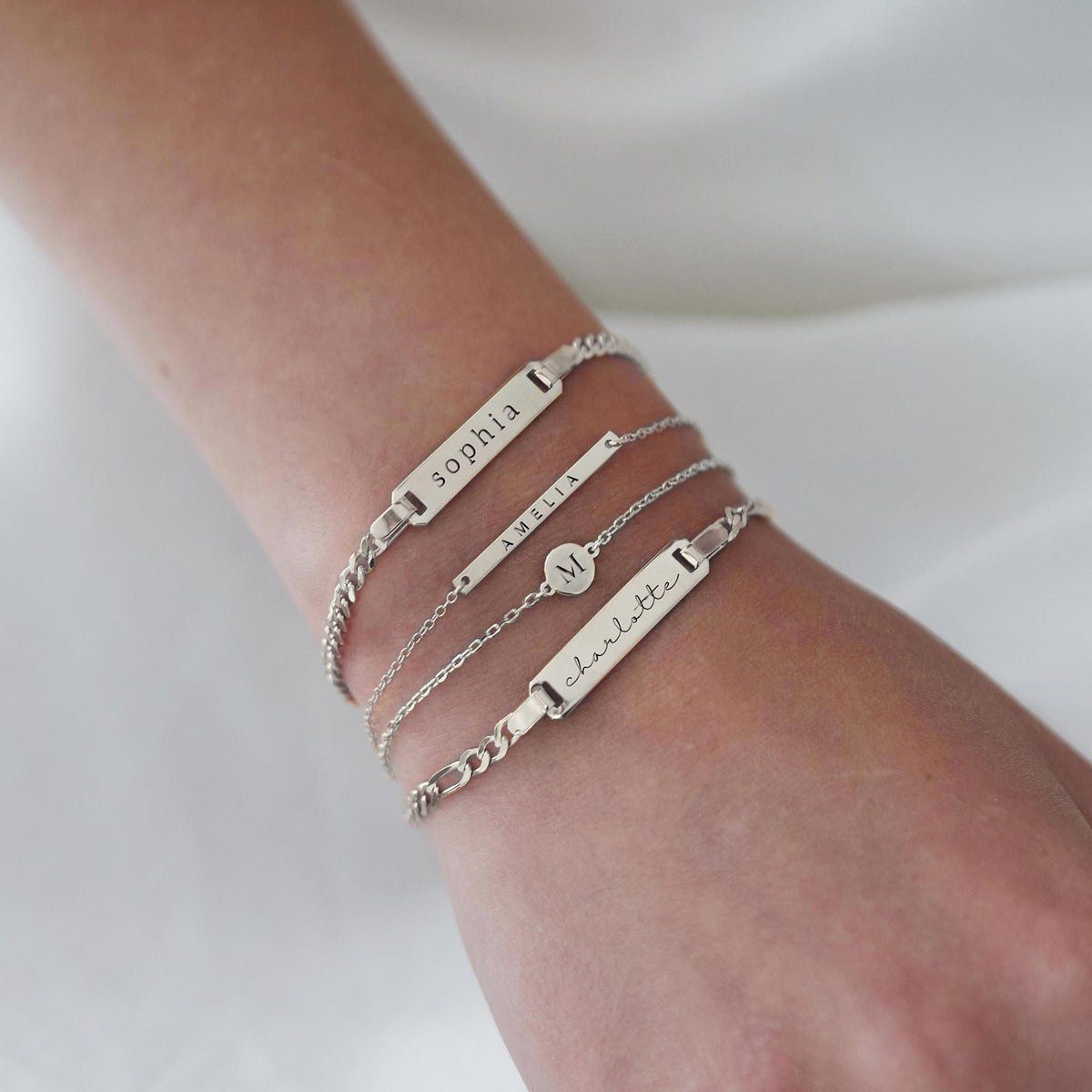 Engravable Bar ID Bracelet, Sterling Silver Stackable Dainty