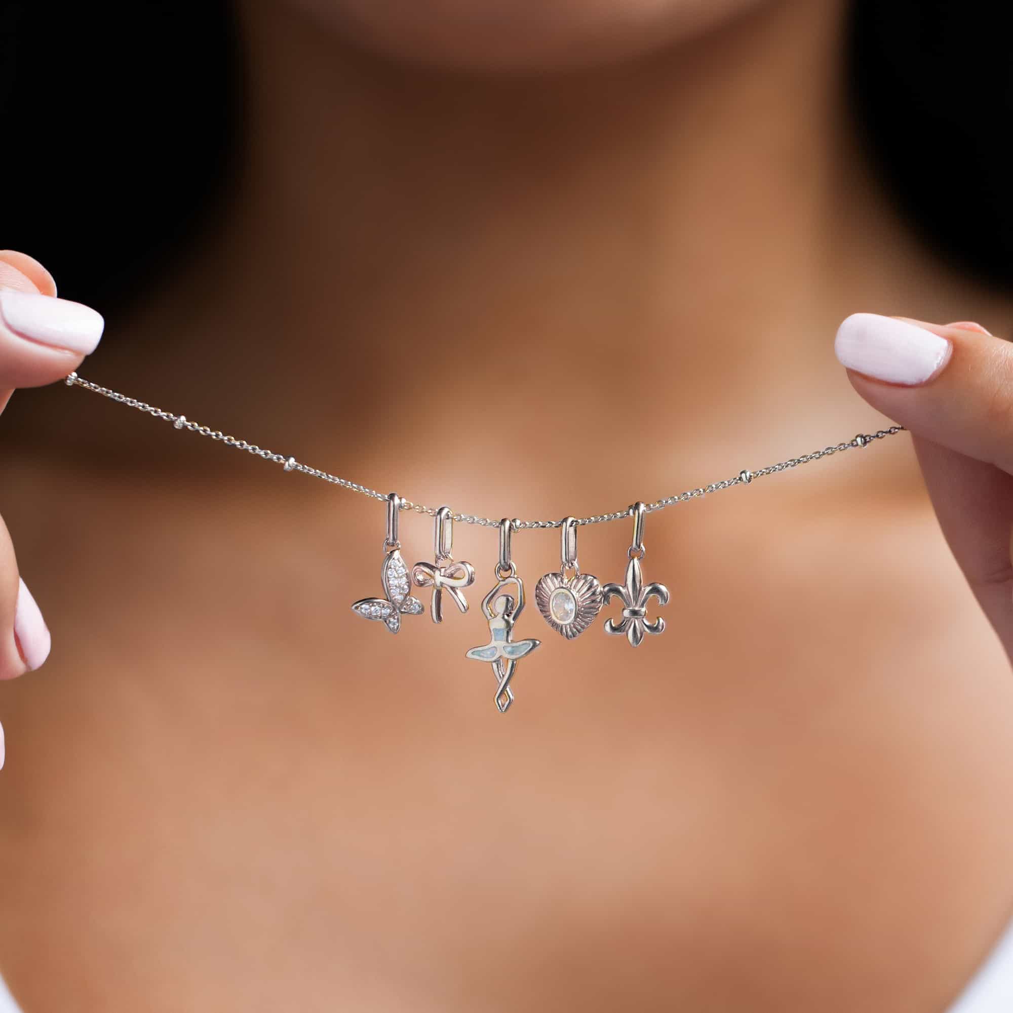 Gemstone Ridge Heart Charm White Zirconia