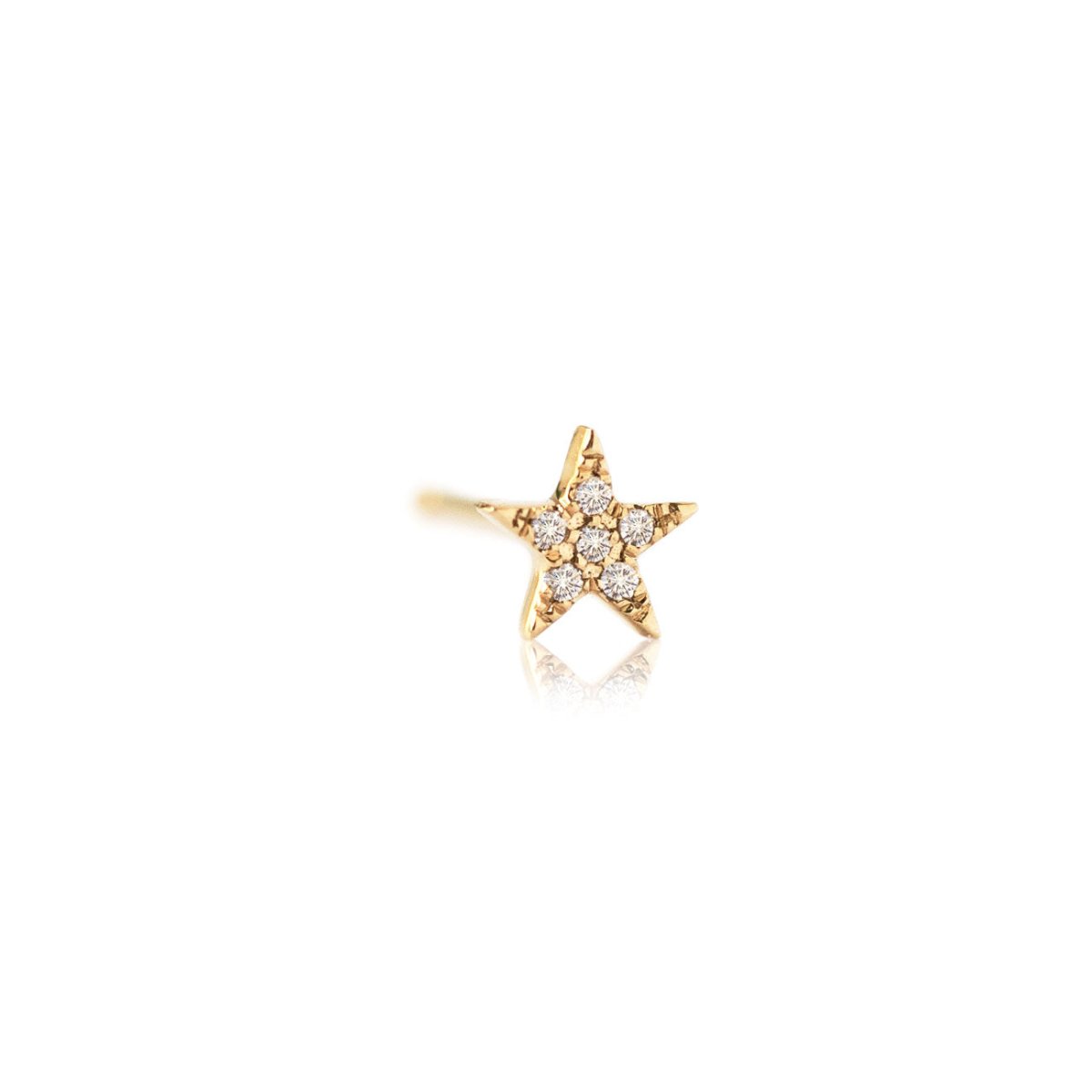 14K Gold Earrings, Gold Stud, Mini Diamond Star Single Earring