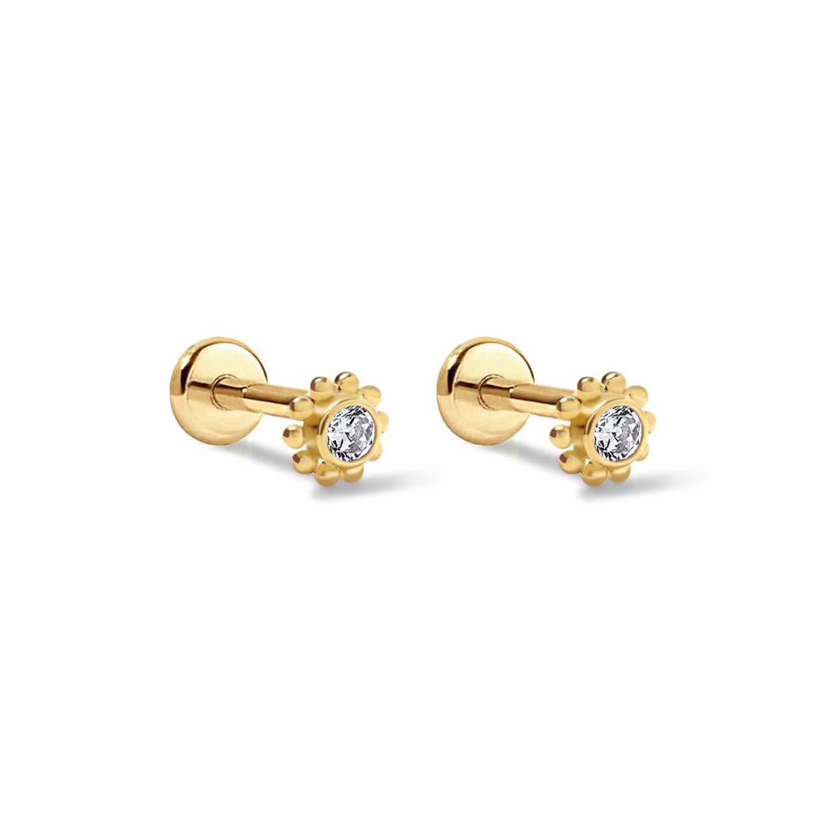 Tiny Crystal Beaded Halo Flat Studs