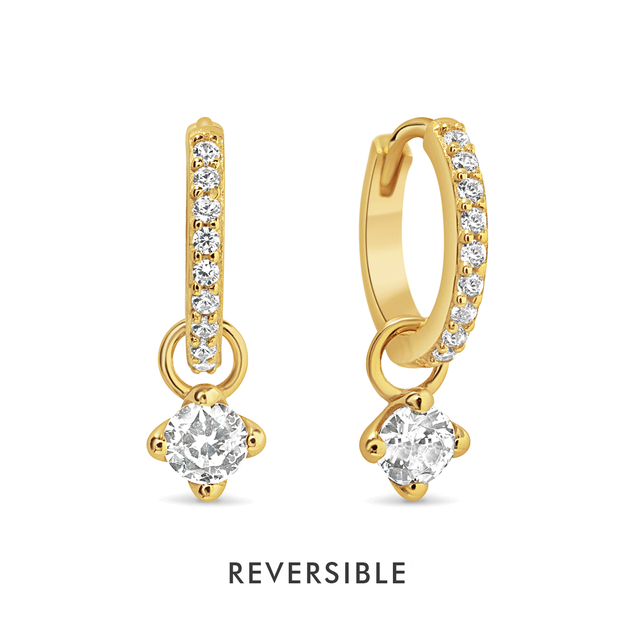 Dangling Gemstone Pavé Huggies White Zirconia