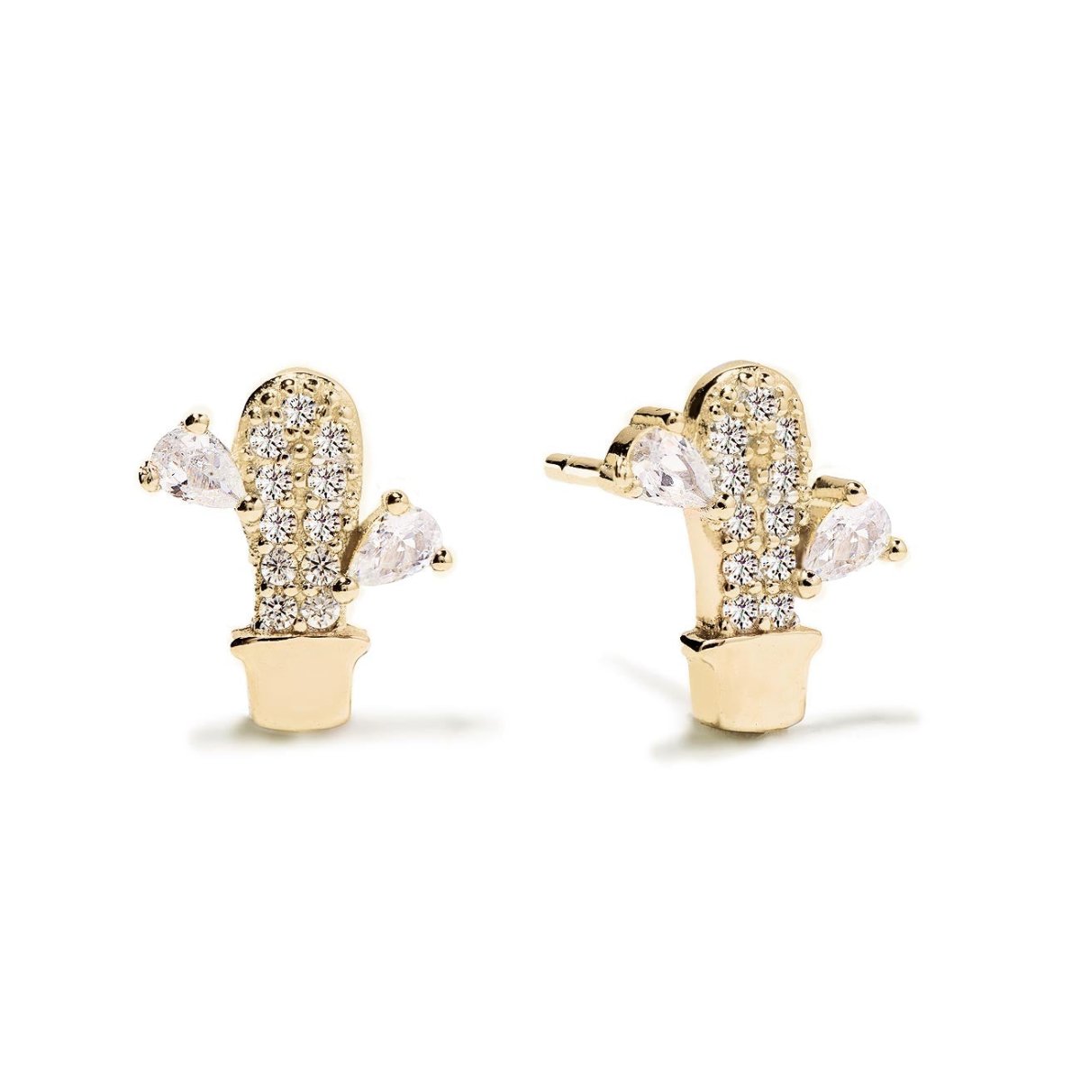 Gold Earrings Women, Pavé Cactus Studs
