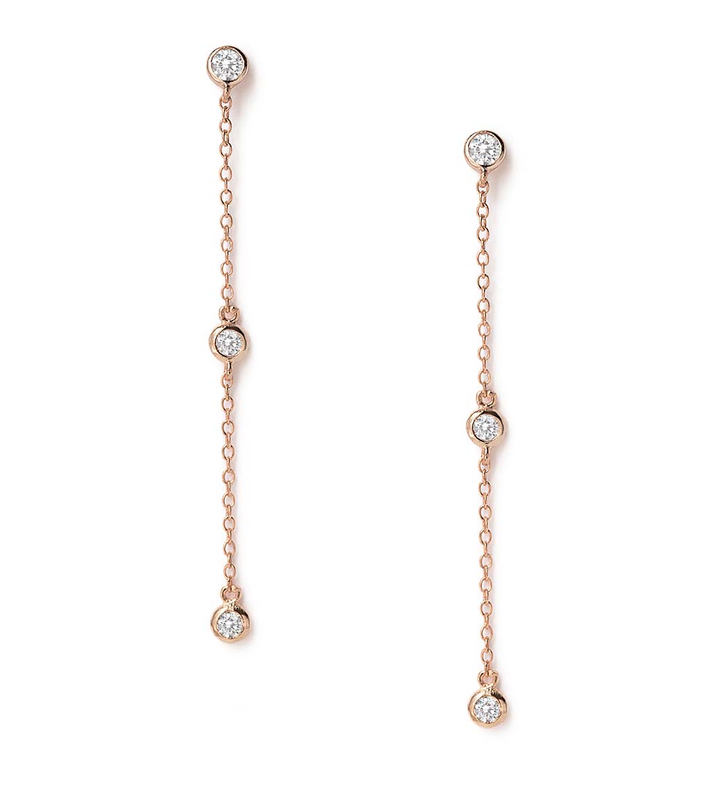 Orecchini Lunghi A Goccia Vogem Con Cristalli E Zirconi Cubici – Oro E Rosa, Eleganti E Ipoallergenici