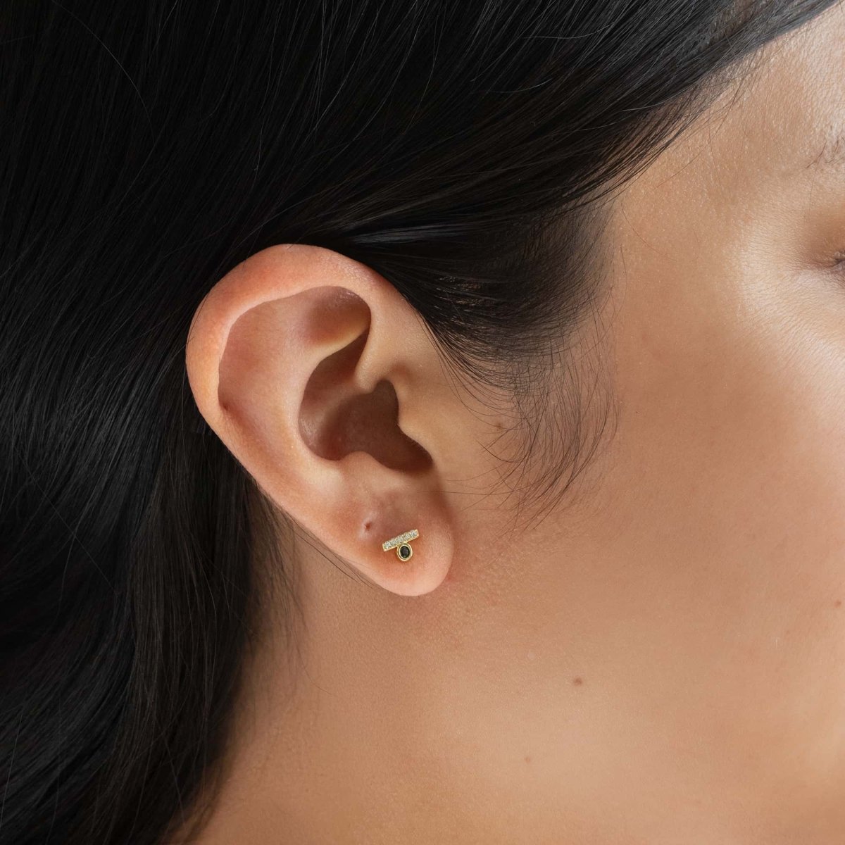 Tiny Bar and Gemstone Bar Studs Onyx