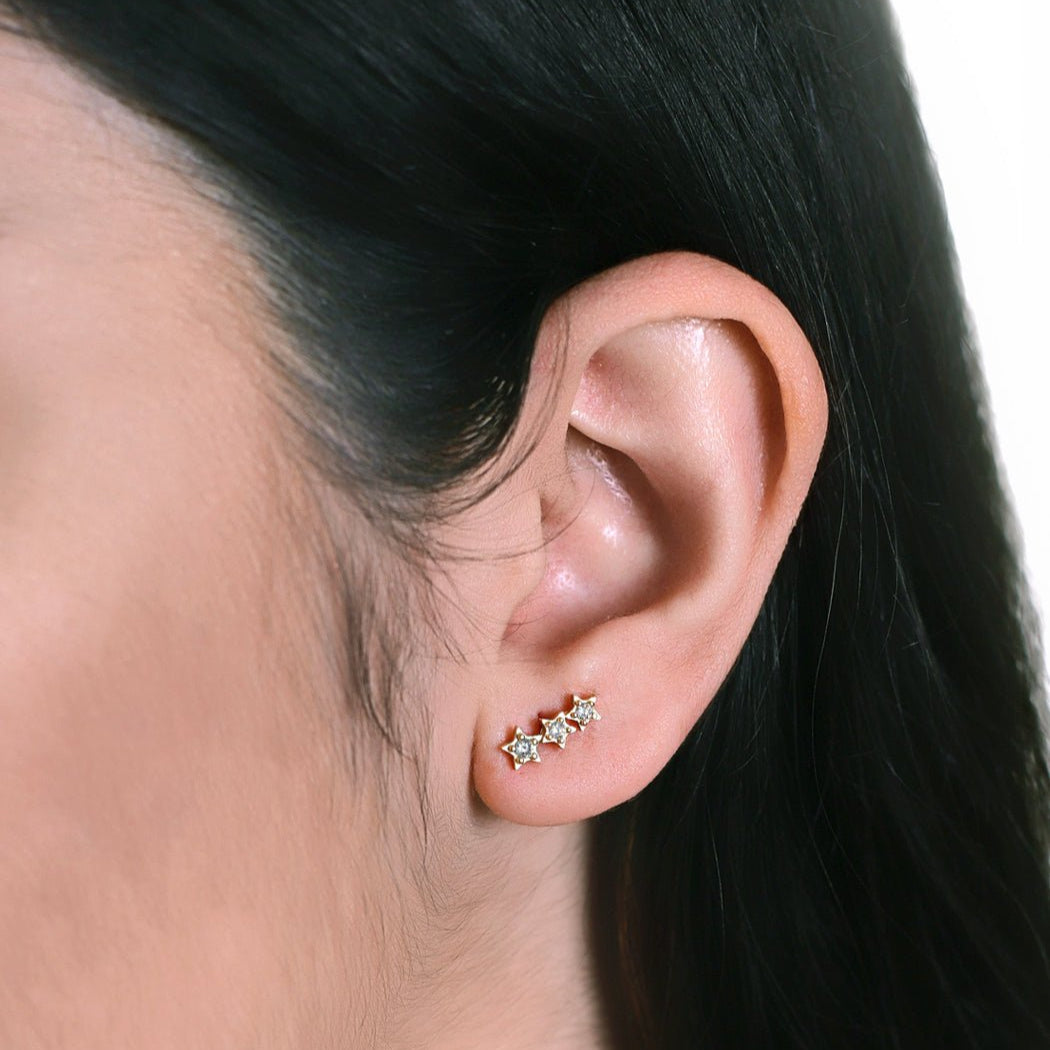 Gold Tri Star Dainty Stud Earrings, Earrings - AMY O. Jewelry