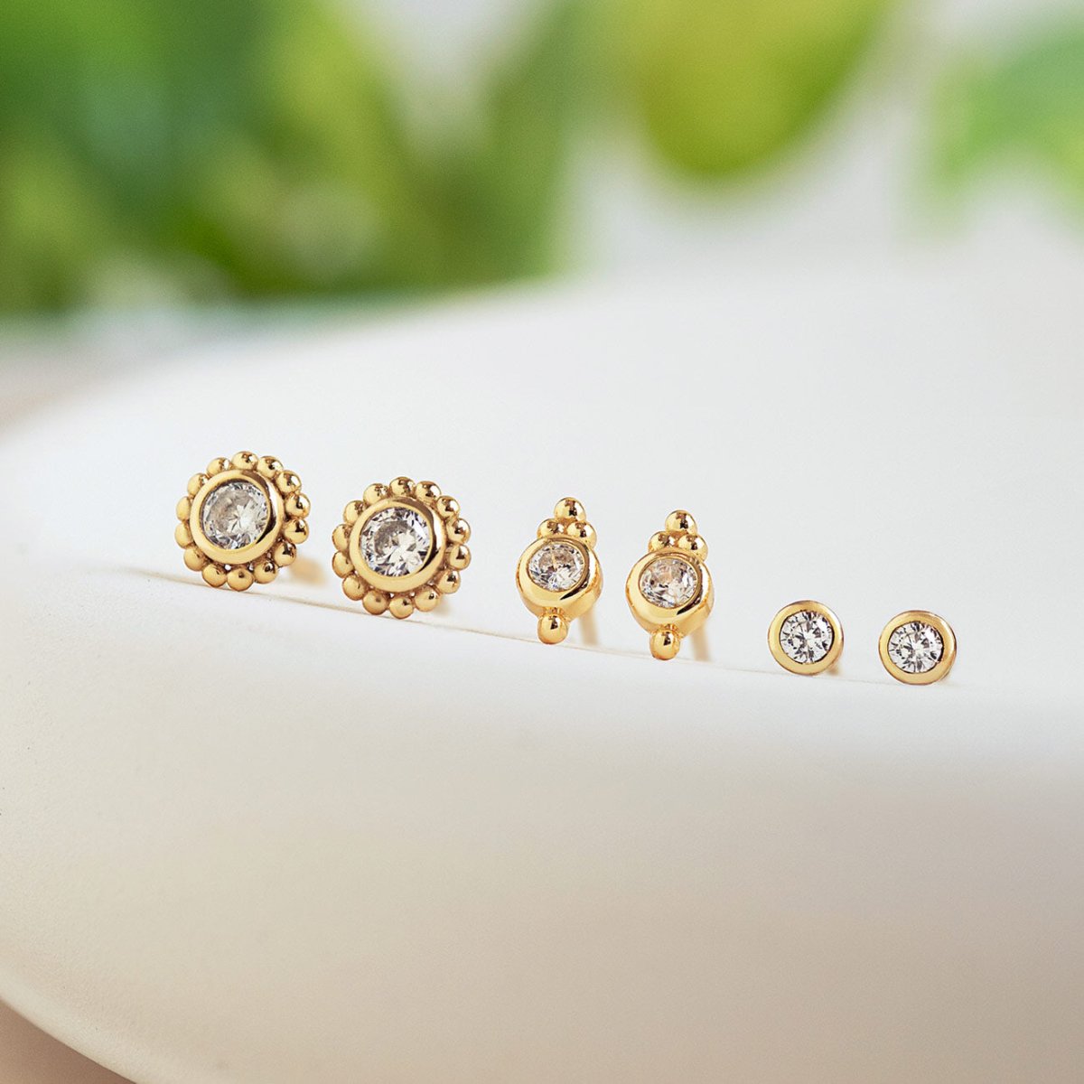 Tiny Crystal Bead Halo Studs