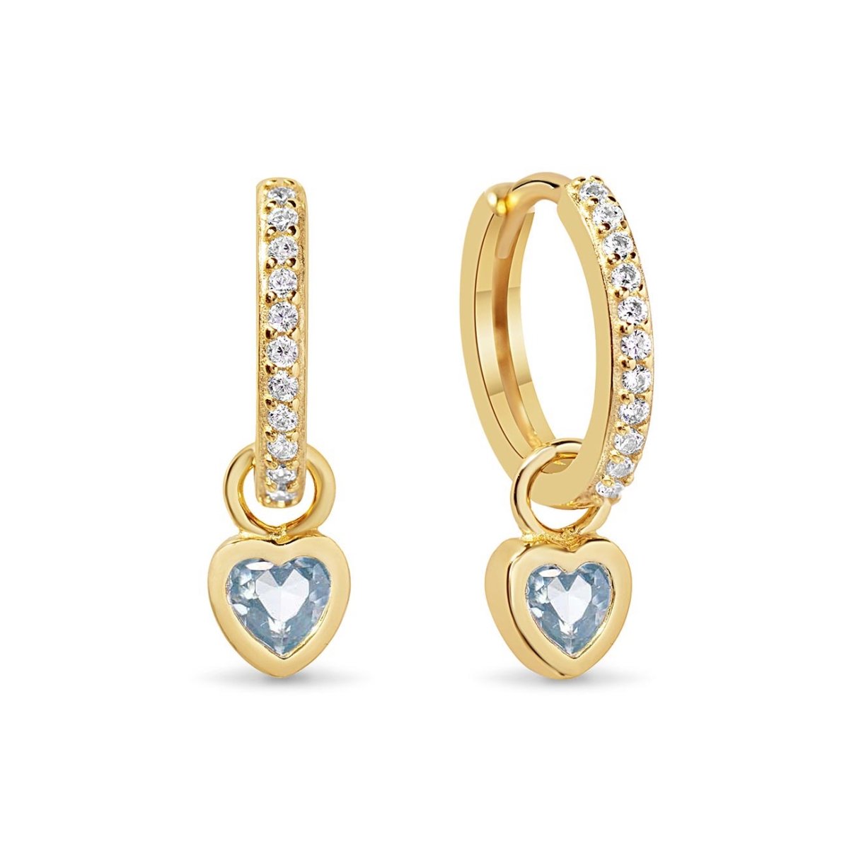 Dangling Heart Pavé Huggie Hoops Aquamarine