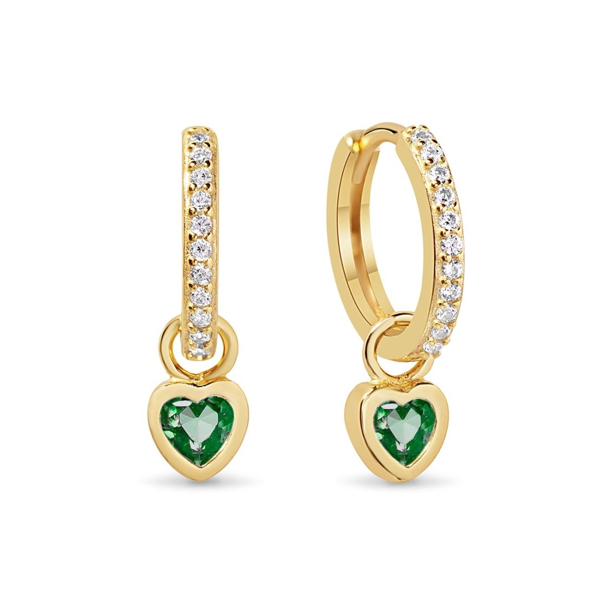 Dangling Heart Pavé Huggie Hoops Emerald