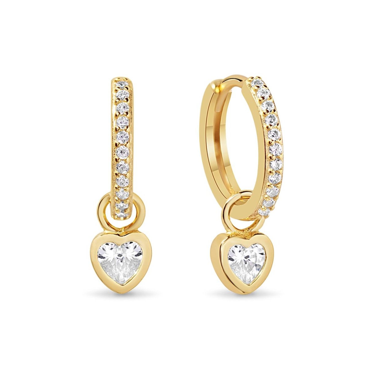 Dangling Heart Pavé Huggie Hoops White Zirconia