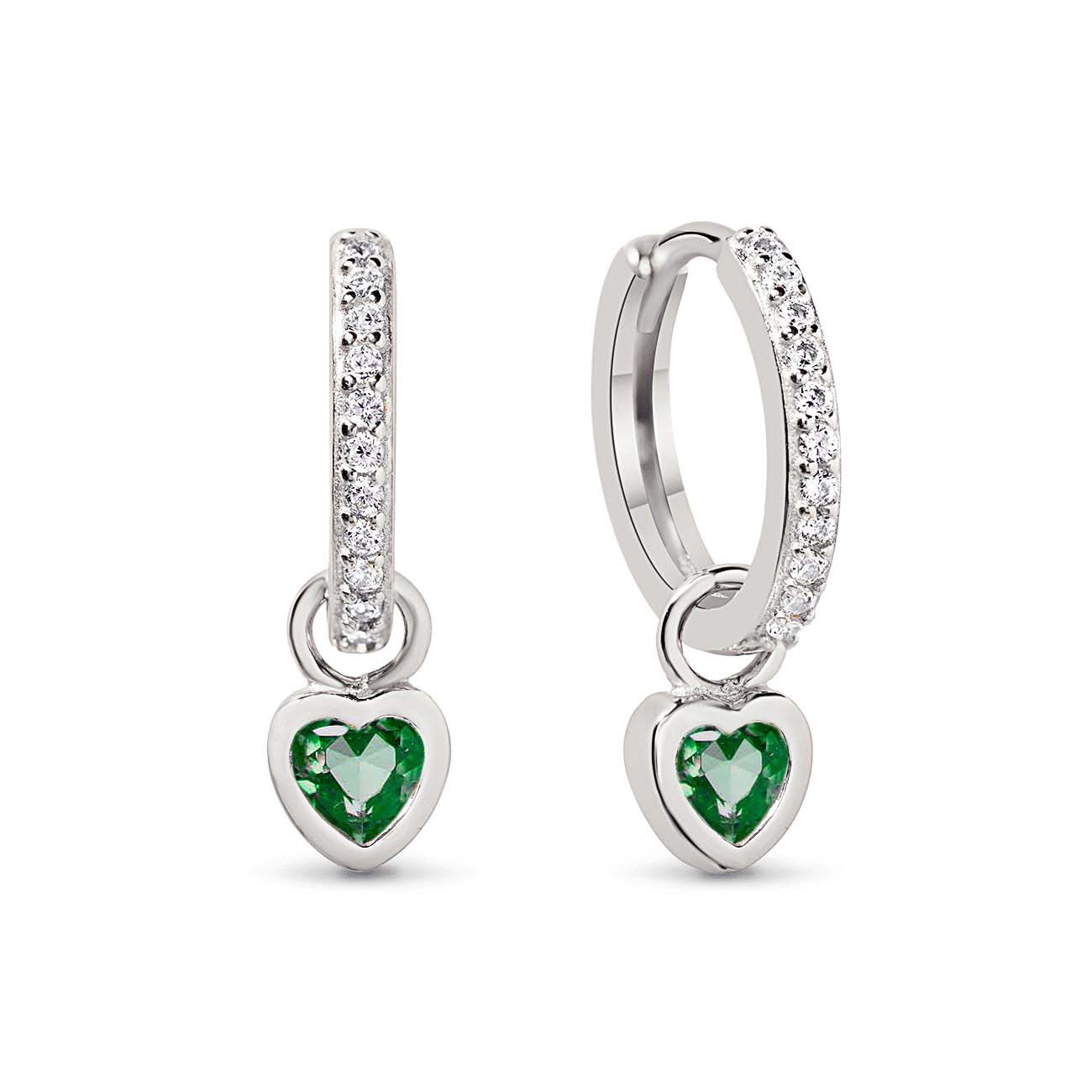 Dangling Heart Pavé Huggie Hoops Emerald