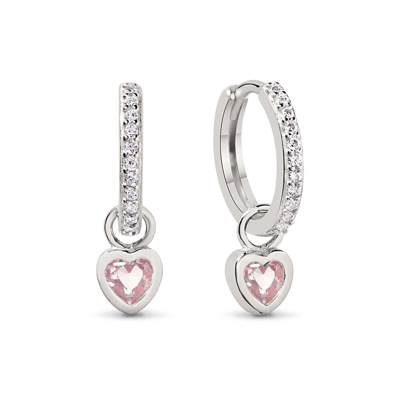 Dangling Heart Pavé Huggie Hoops Pink Sapphire