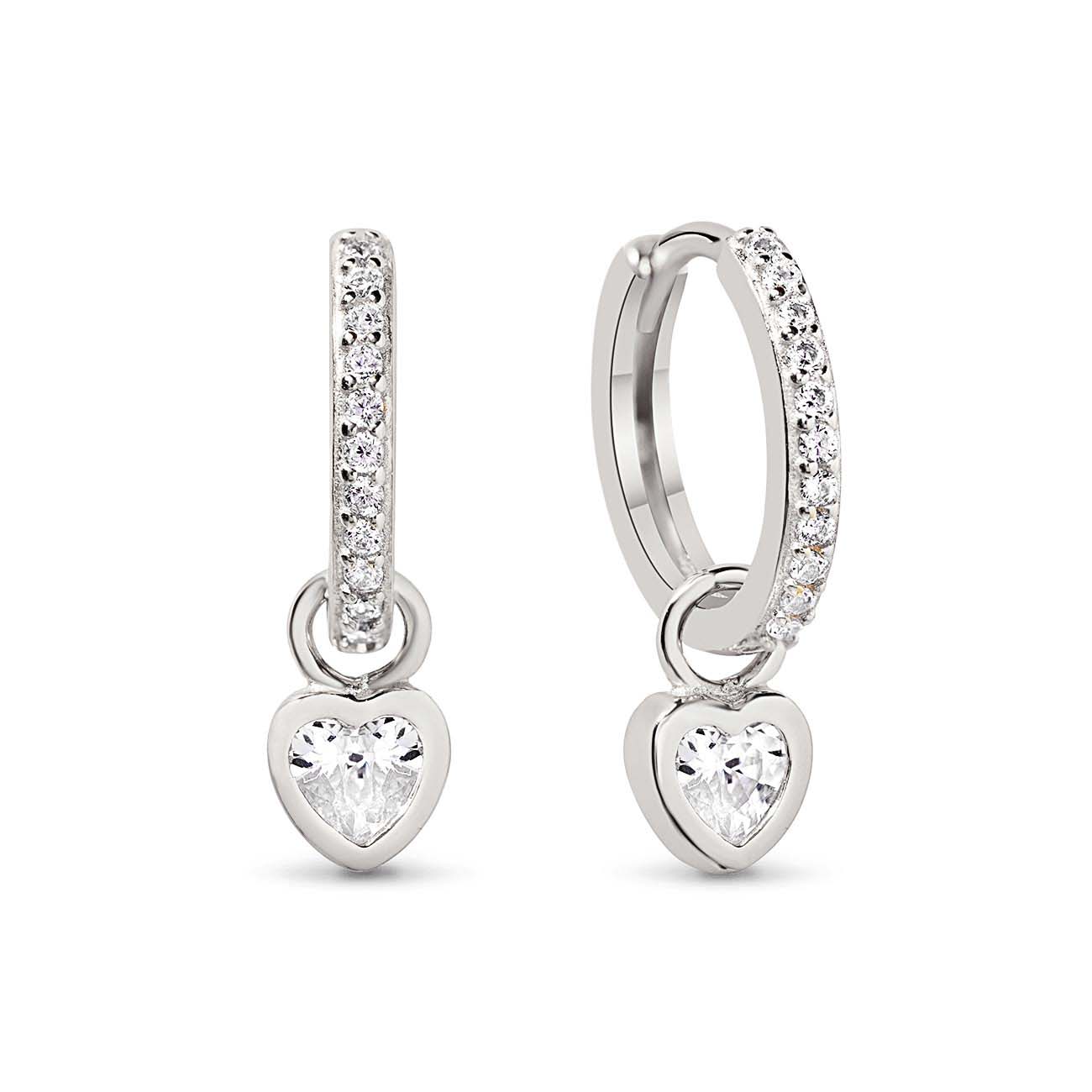 Dangling Heart Pavé Huggie Hoops White Zirconia