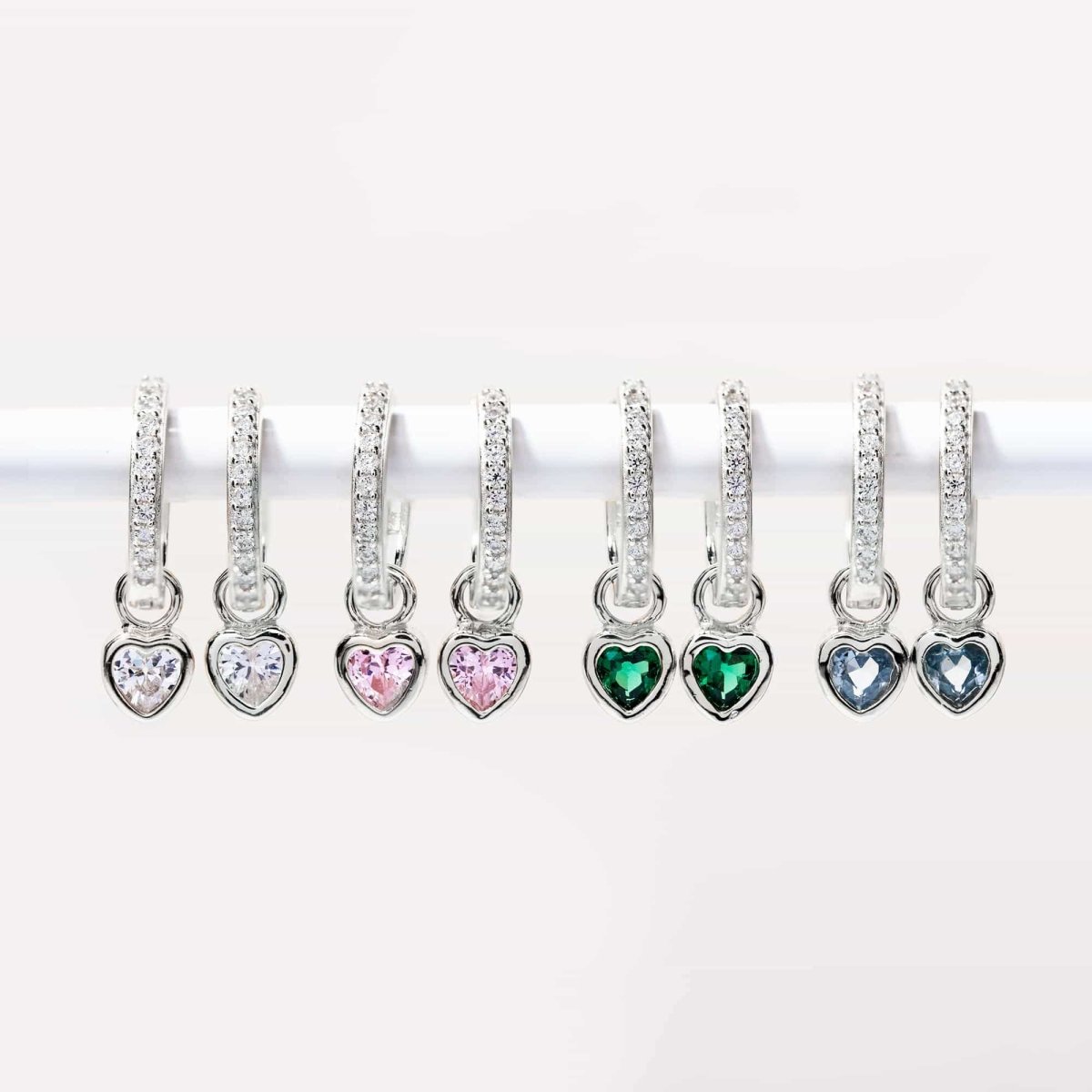 Dangling Heart Pavé Huggie Hoops Emerald