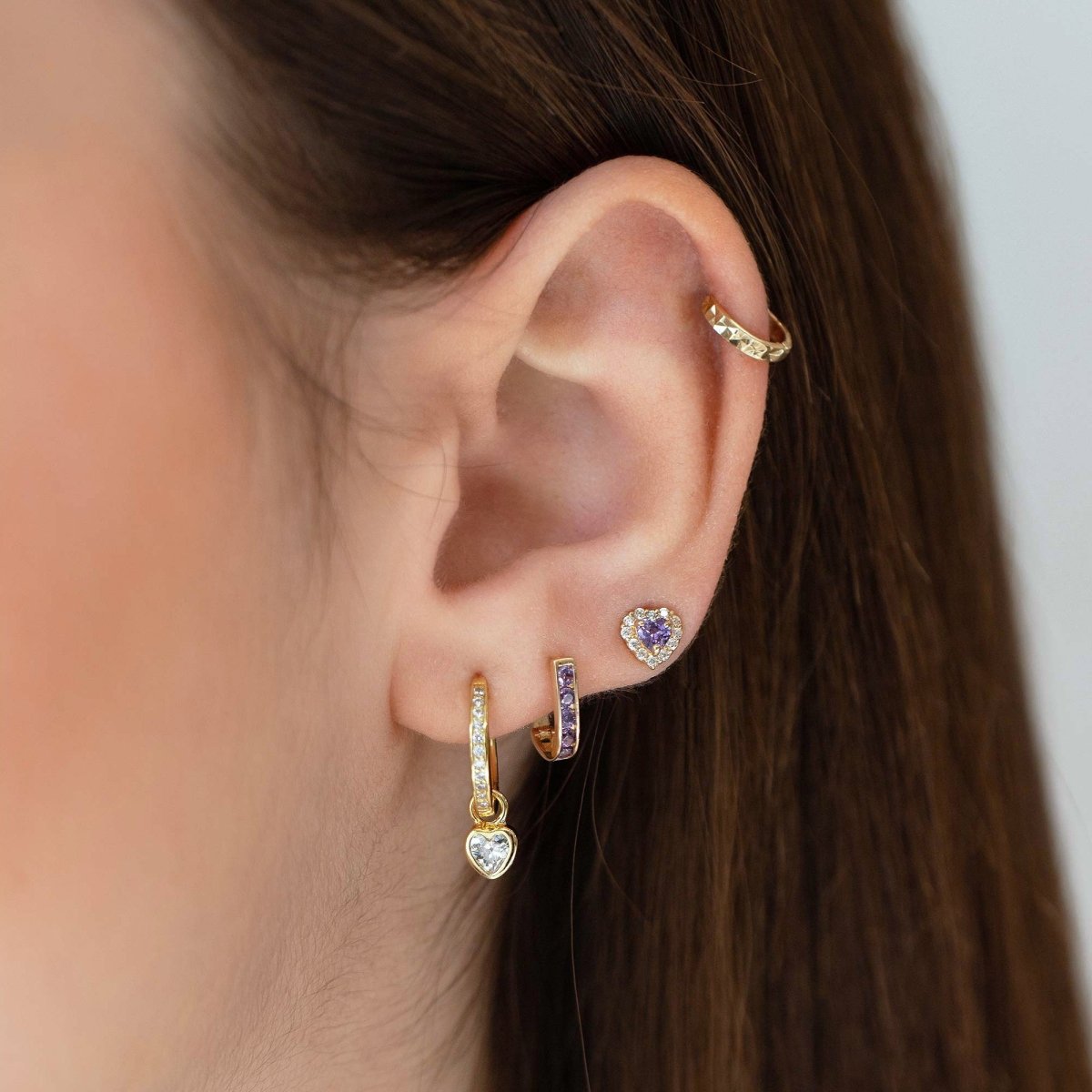 Heart Gemstone Halo Studs Amethyst