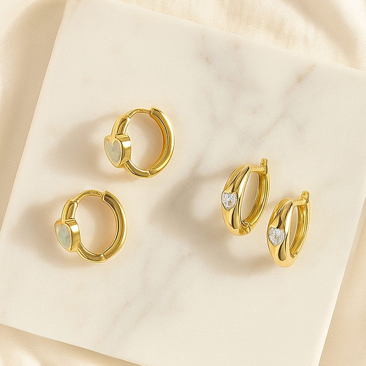 Gemstone Heart Inlay Huggies