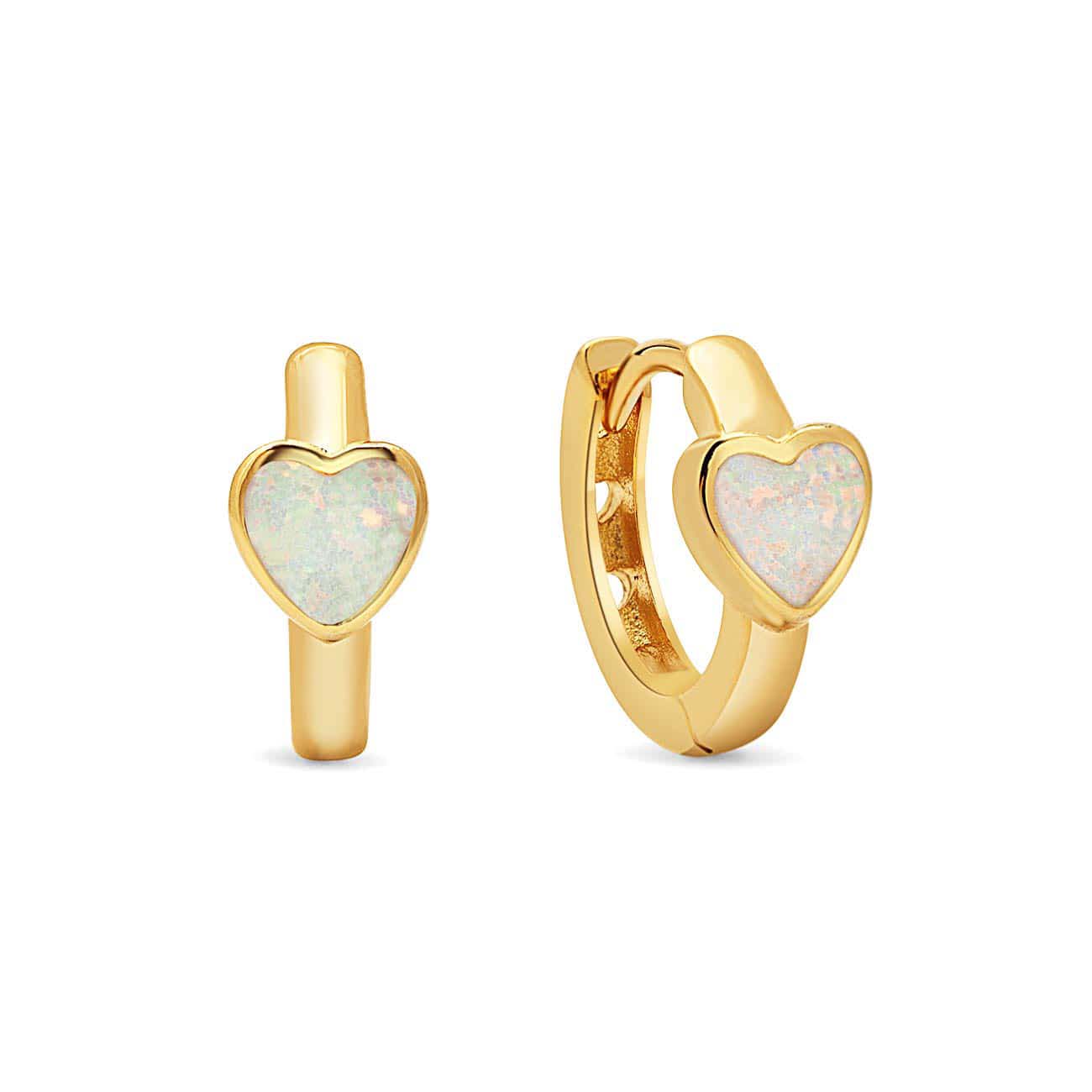 Opal Heart Inlay Huggies