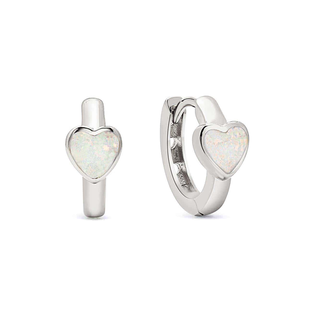 Opal Heart Inlay Huggies