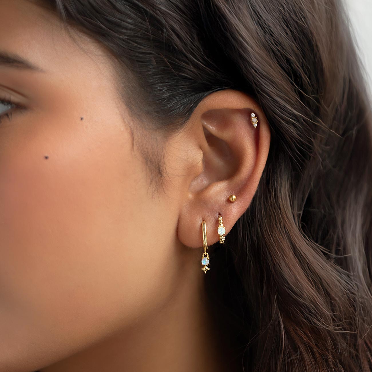 Tiny Trio Flat Back Studs White Opal