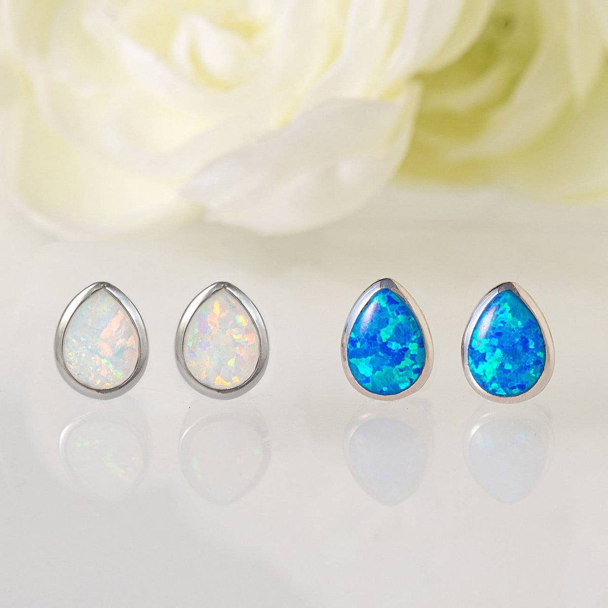 Opal Pear Bezel Studs