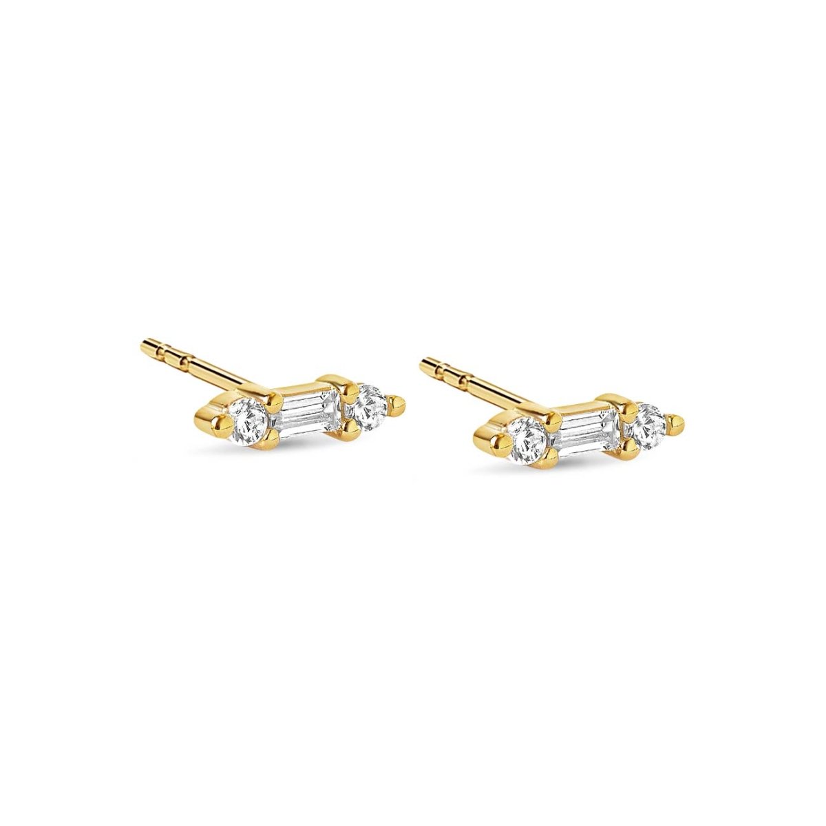 Tiny Baguette Bar Studs White Zirconia
