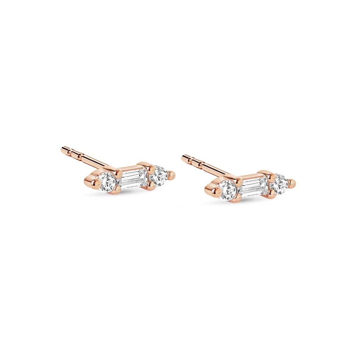Tiny Baguette Bar Studs White Zirconia