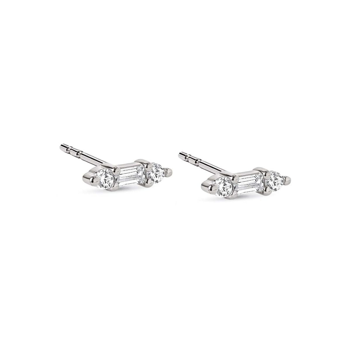 Tiny Baguette Bar Studs White Zirconia