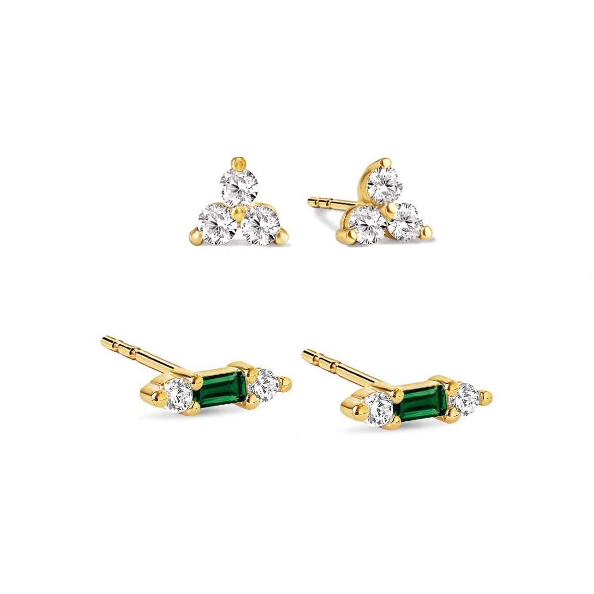 Gemstone Bar + Clover Studs Set Emerald