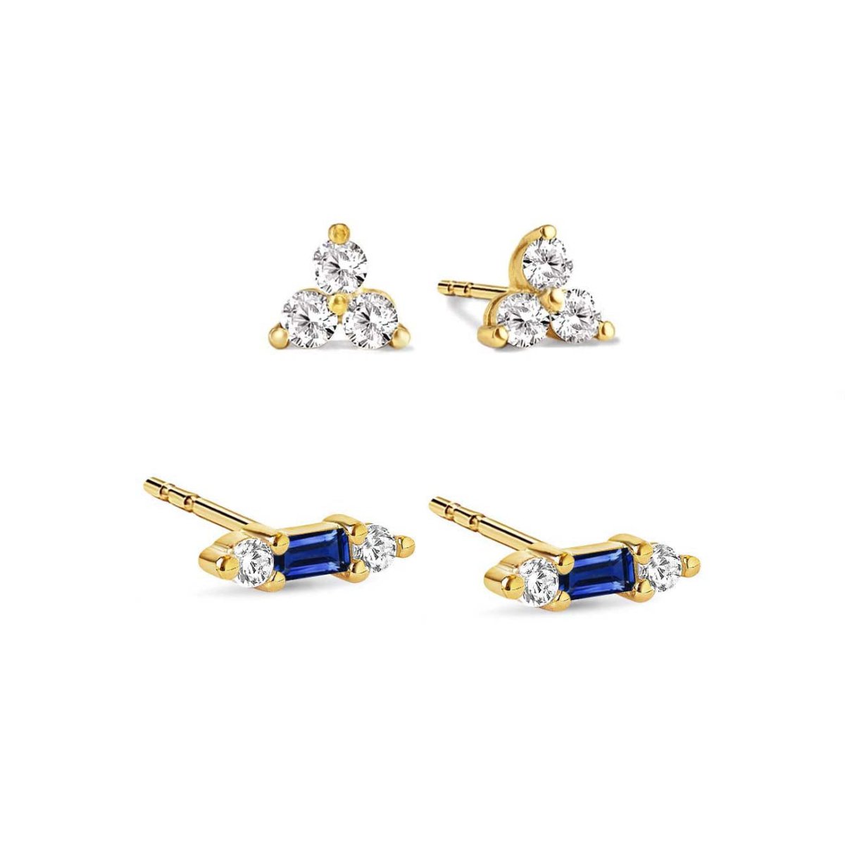 Gemstone Bar + Clover Studs Set Blue Sapphire