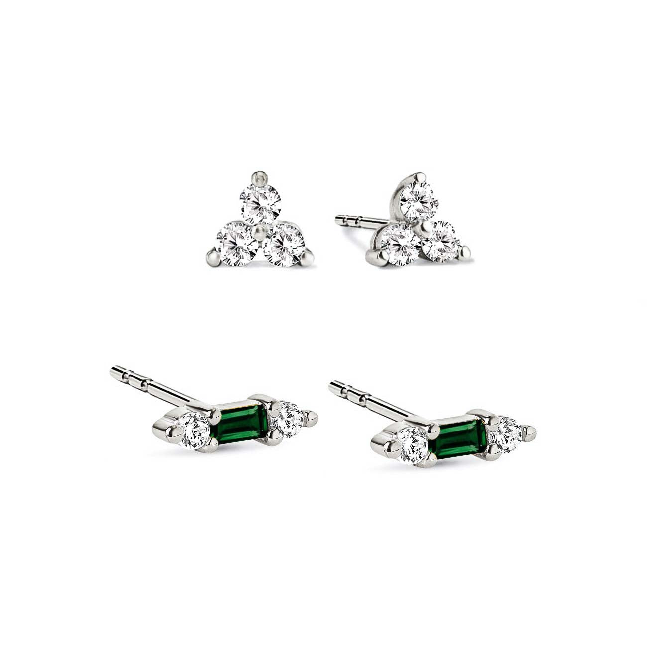 Gemstone Bar + Clover Studs Set Emerald