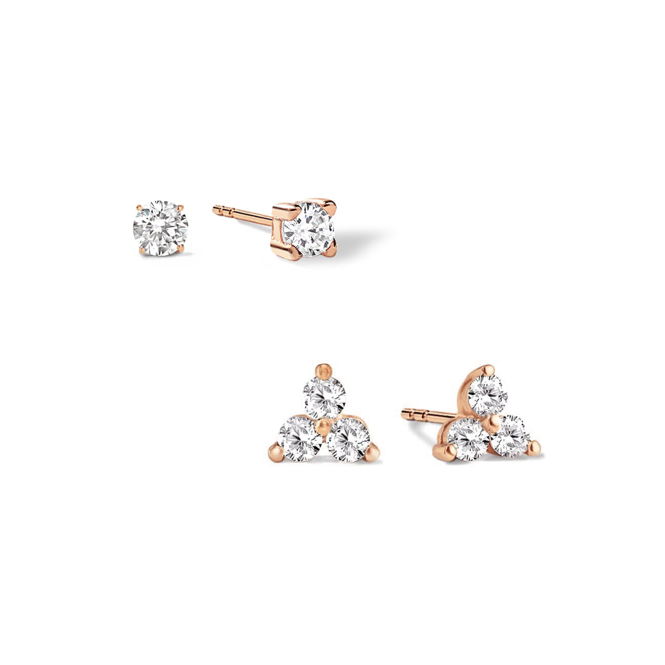 Tiny Clover Pavé Studs Set White Zirconia