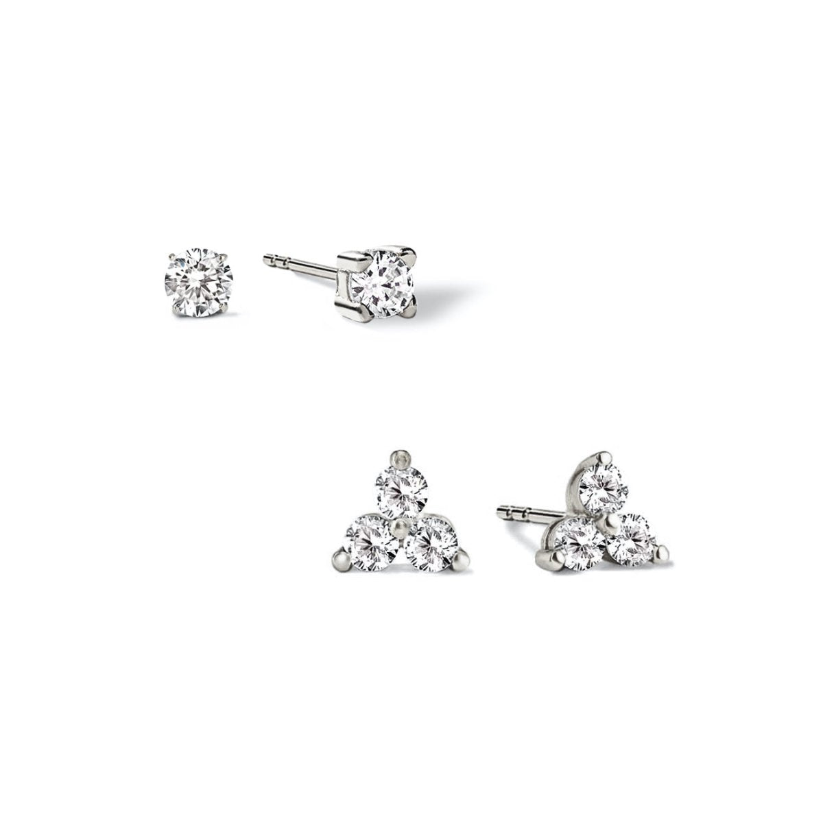Tiny Clover Pavé Studs Set White Zirconia