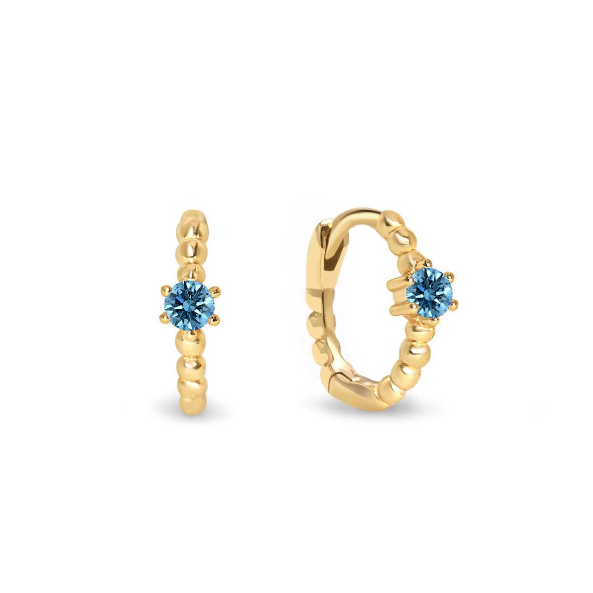 Gemstone Bead Huggies Blue Zircon