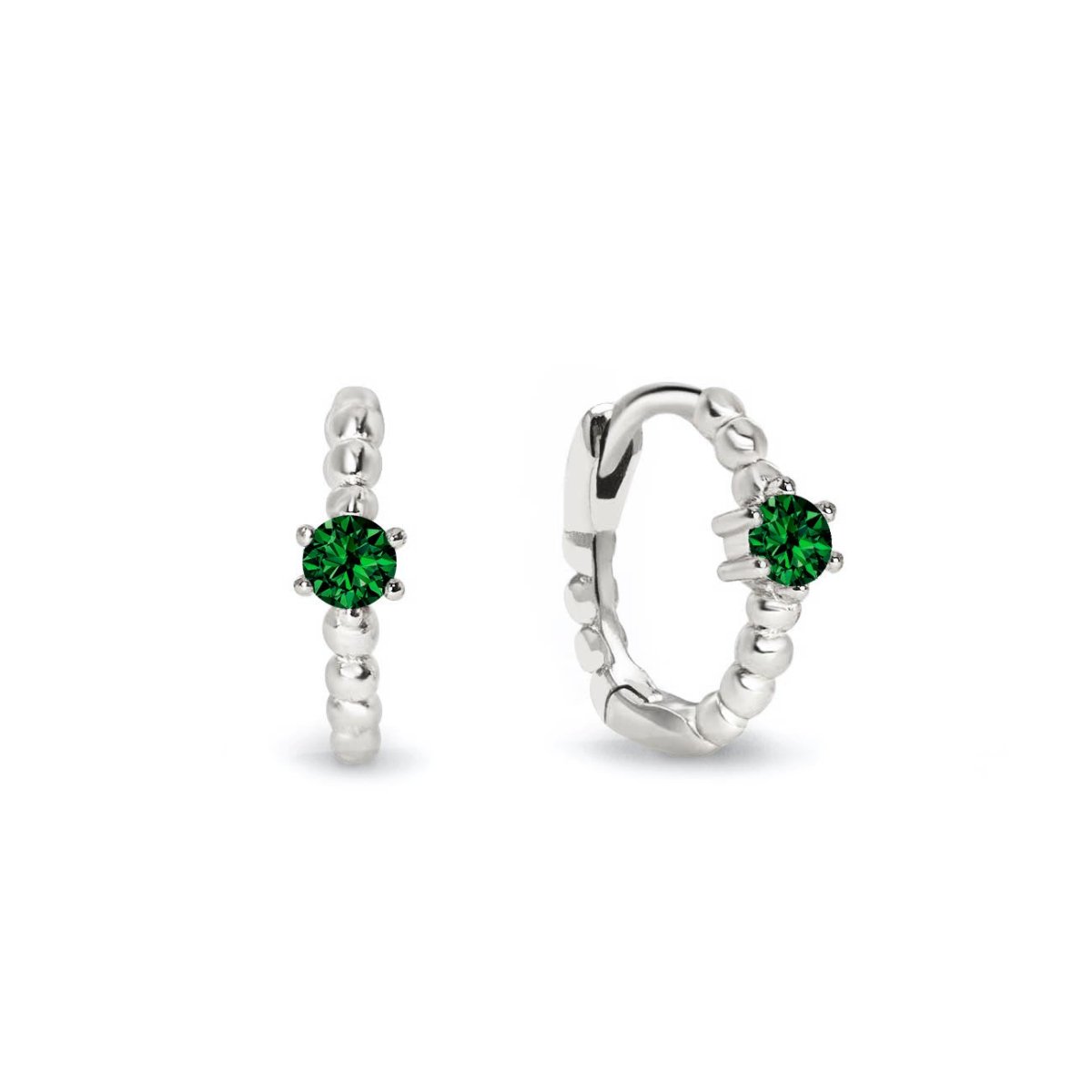 Gemstone Bead Huggies Emerald